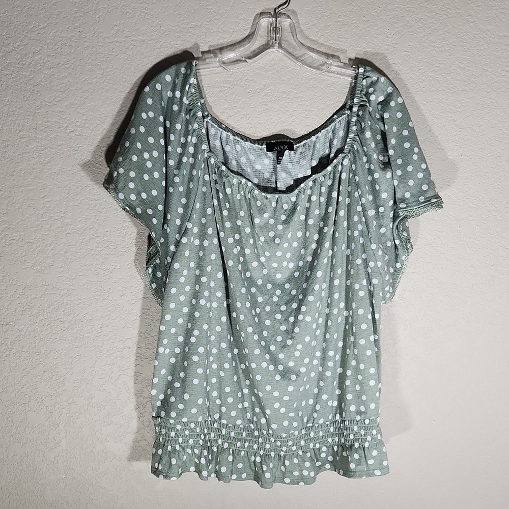 Alyx Blouse Womens Size XLL Green White Dots